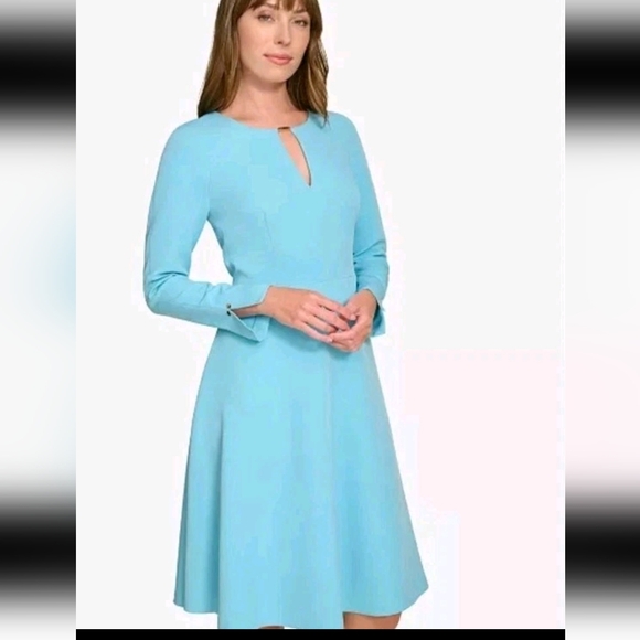 Tommy Hilfiger Women Keyhole Fit & Flare Dress Sz 12 Long Sleeve Cocktail NWT - Picture 2 of 15